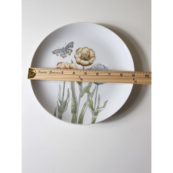 Vintage FITZ AND FLOYD 1976 Poppy & Butterfly 9" Plate inset Tea Cup - Set of 2 - Picture 5 of 11